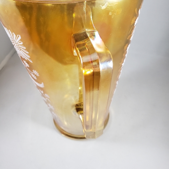 Jeanette Cosmos Carnival Glass Pitcher in Marigold - Picture 5 of 6